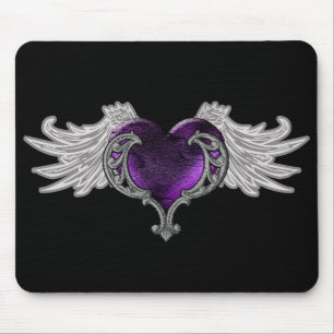 Gothic Paars hart met Angel Wings Mousepad Muismat