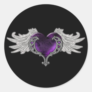 Gothic Paars hart met Angel Wings Ronde Sticker