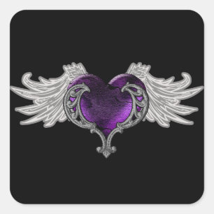 Gothic Paars hart met Angel Wings Sticker