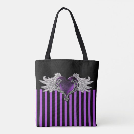 Gothic Paars hart met Angel Wings Tote Bag (Achterkant)