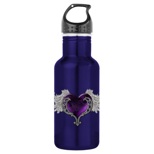 Gothic Paars hart met Angel Wings waterflesje Waterfles (Voorkant)