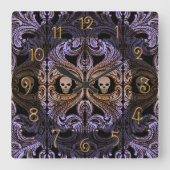 Gothic Paars Ornament and Skull Vierkante Klok (Voorkant)