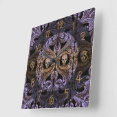 Gothic Paars Ornament and Skull Vierkante Klok (Hoek)