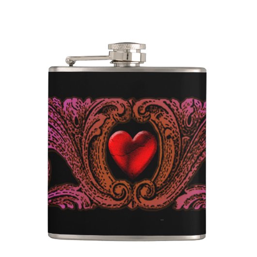 Gothic Paars Ornament met hartkolf Heupfles (Voorkant)