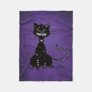 Gothic Paars Ragged Black Cat Fleece Deken
