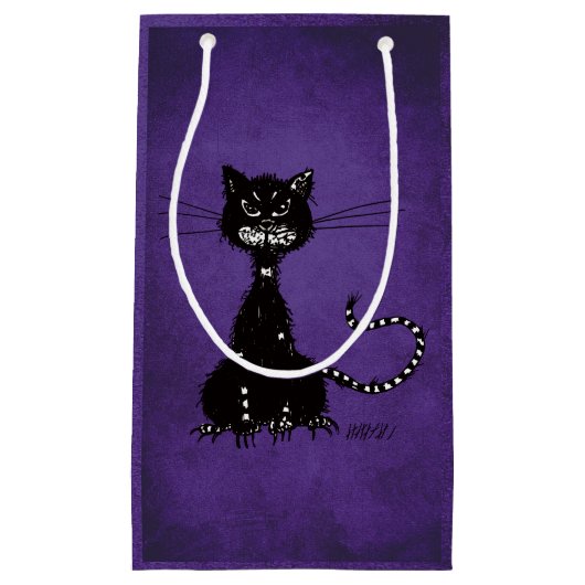Gothic Paars Ragged Black Cat Klein Cadeauzakje (Voorkant)