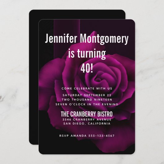 Gothic Paars-Red Rose Flower Birthday Kaart (Voorkant / Achterkant)