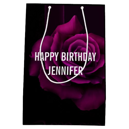 Gothic Paars-Red Rose Flower Birthday Medium Cadeauzakje (Achterkant)