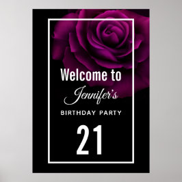 Gothic Paars-Red Rose Flower Birthday Welkom Poster