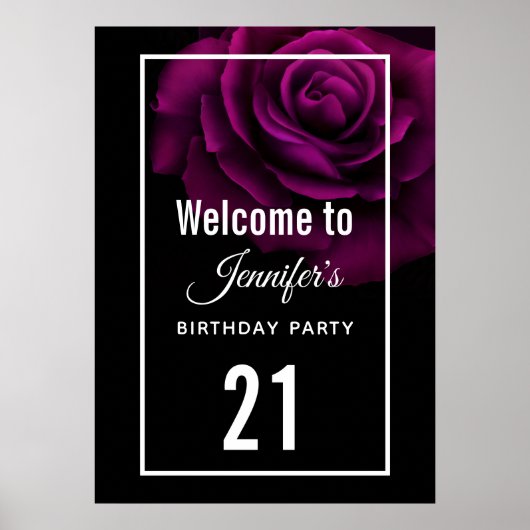 Gothic Paars-Red Rose Flower Birthday Welkom Poster (Voorkant)