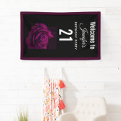 Gothic Paars-Red Rose Flower Birthday Welkom Spandoek (Insitu)