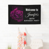 Gothic Paars-Red Rose Flower Birthday Welkom Spandoek (Insitu)