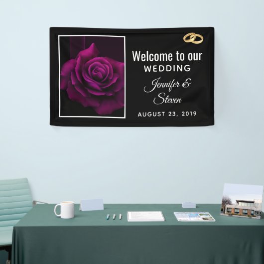 Gothic Paars-Red Rose Flower Weddenschap Spandoek (Beurs)