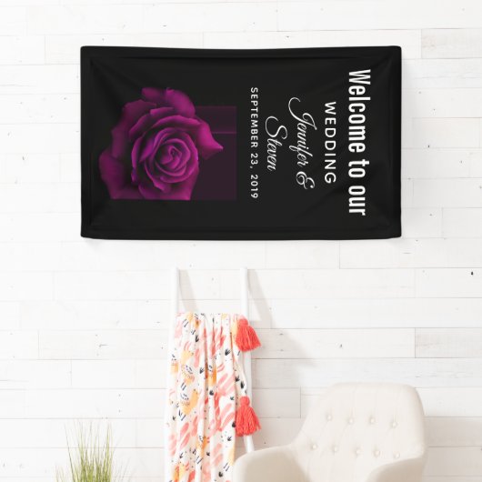 Gothic Paars-Red Rose Flower Weddenschap Spandoek (Insitu)
