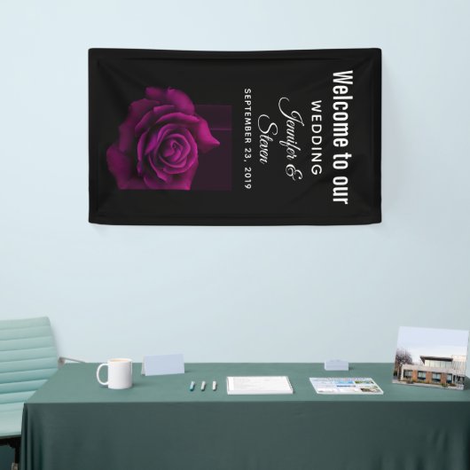 Gothic Paars-Red Rose Flower Weddenschap Spandoek (Beurs)