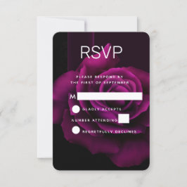 Gothic Paars-Red Rose Flower Wedding RSVP Kaartje