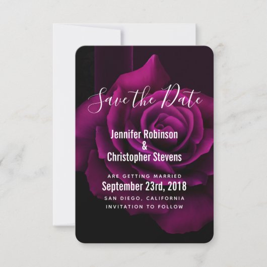 Gothic Paars-Red Rose Flower Wedding Save The Date (Voorkant)