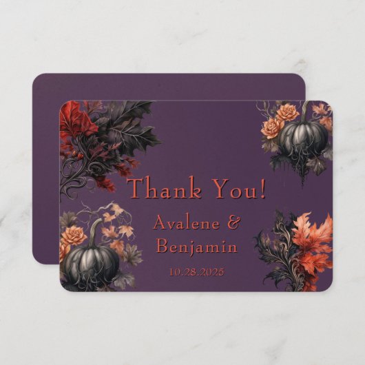 Gothic Paars Zwarte Pompoen Bloem Bedankkaart (Voorkant / Achterkant)