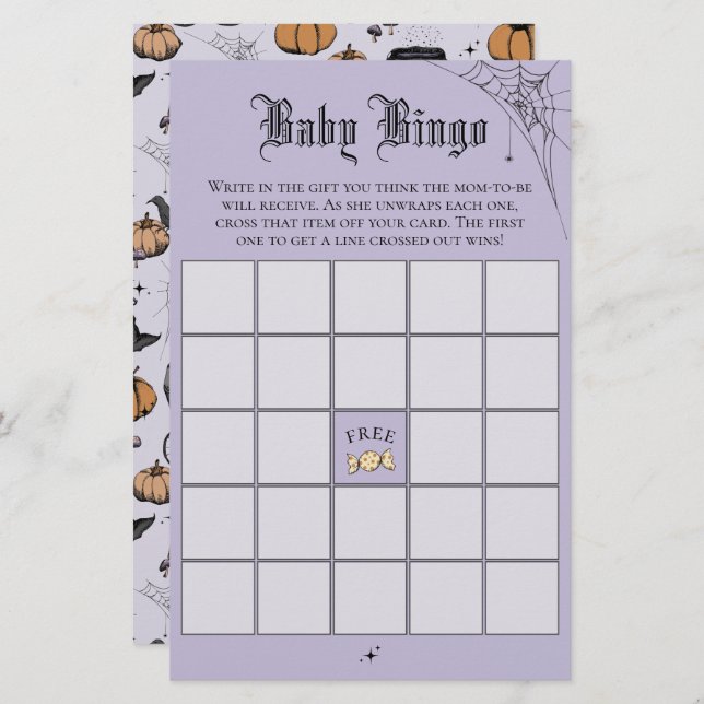Gothic Paarse Baby Bingo Baby shower spel (Voorkant / Achterkant)