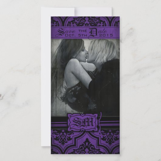 Gothic Paarse en zwarte Damask Save the Date (Voorkant)