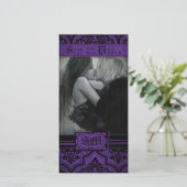 Gothic Paarse en zwarte Damask Save the Date (Staand voorkant)
