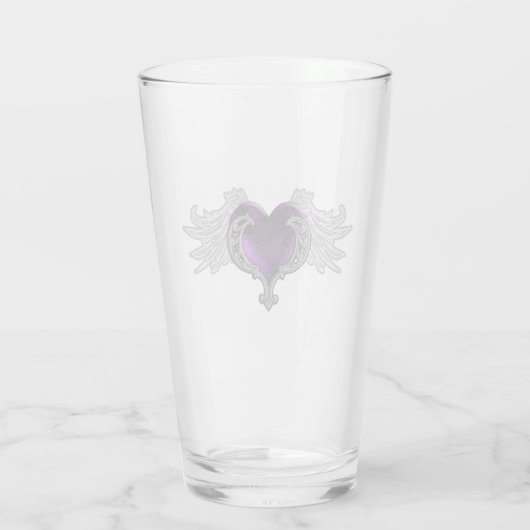 Gothic Paarse Hart met Angel Wings Glass Cup Glas (Achterkant)