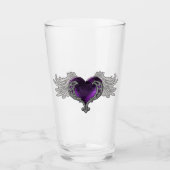 Gothic Paarse Hart met Angel Wings Glass Cup Glas (Voorkant)