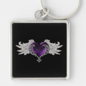 Gothic Paarse Hart met Angel Wings Sleutelhanger (Voorkant)