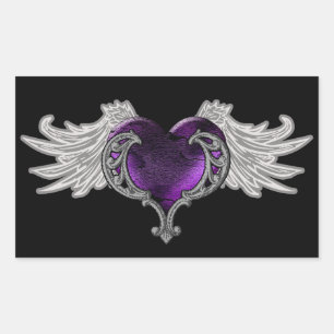 Gothic Paarse Hart met Angel Wings Sticker