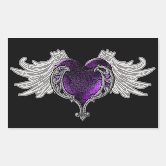 Gothic Paarse Hart met Angel Wings Sticker (Voorkant)