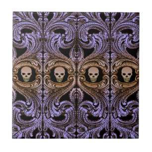 Gothic Paarse Ornament en Schedel Tegel Tegeltje