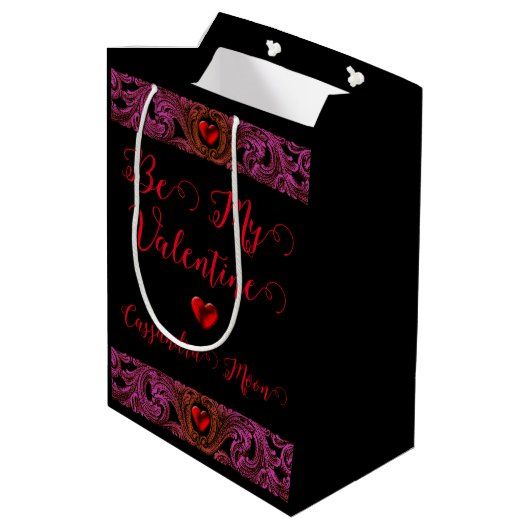Gothic Paarse Ornament met hart gepersonaliseerd Medium Cadeauzakje (Achterkant Gekanteld)