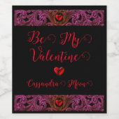 Gothic Paarse Ornament met hart gepersonaliseerd Wijn Etiket (Enkel label)