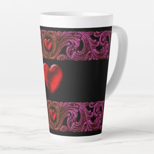 Gothic Paarse Ornament met hart Latte Mok (Rechterhoek)