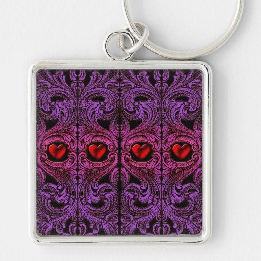 Gothic Paarse Ornament met hart Sleutelhanger (Voorkant)