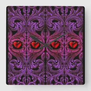 Gothic Paarse Ornament met hart Vierkante Klok