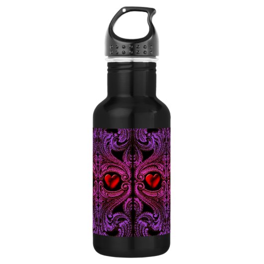Gothic Paarse Ornament met hart Waterfles (Voorkant)