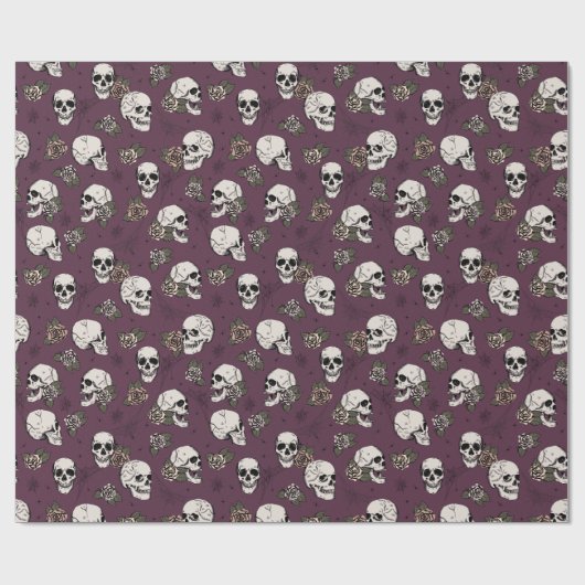 Gothic Paarse schedel en bloemen Halloween Cadeaupapier (Vlak)