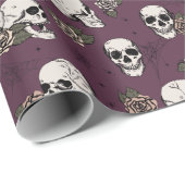 Gothic Paarse schedel en bloemen Halloween Cadeaupapier (Rol Hoek)