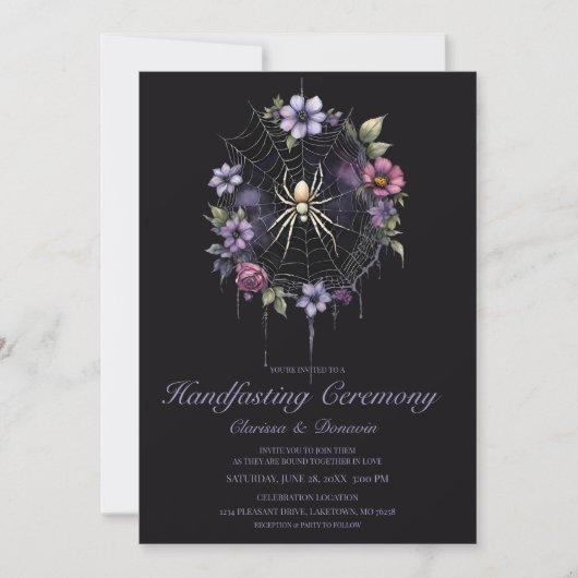 Gothic Paarse Spin Florale Web Handfasting Kaart (Voorkant)