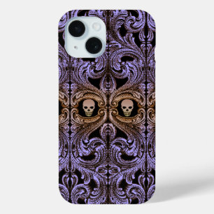 Gothic Paarse versiering met schedel iPhone 15 Case