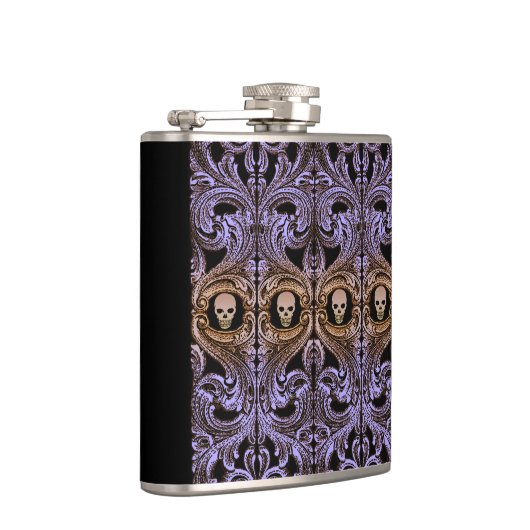 Gothic Paarse versiering met schedel Heupfles (Rechts)