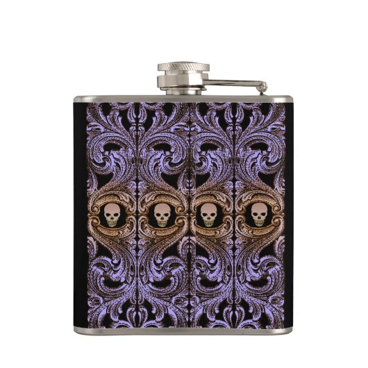 Gothic Paarse versiering met schedel Heupfles (Achterkant)