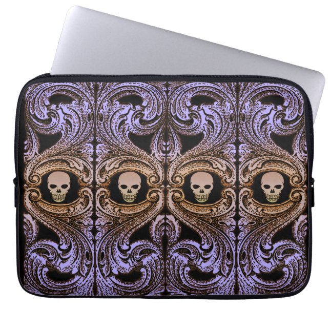 Gothic Paarse versiering met schedel Laptop Sleeve (Voorkant)