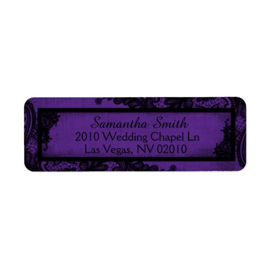 Gothic Paarse zwarte kant grunge bruiloft labels (Voorkant)