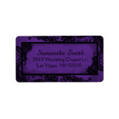 Gothic Paarse zwarte kant grunge bruiloft labels (Voorkant)