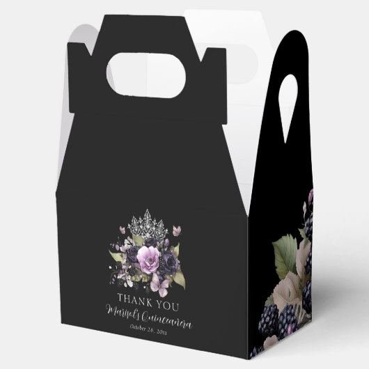 Gothic Paarse & zwarte Moody Bloemen Quinceañera Bedankdoosjes (Geopend)
