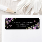 Gothic Paarse & zwarte Moody Bloemen Quinceañera Etiket (Insitu)