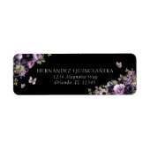 Gothic Paarse & zwarte Moody Bloemen Quinceañera Etiket (Voorkant)