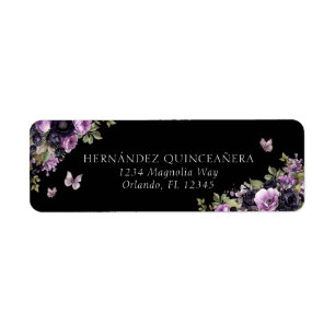 Gothic Paarse & zwarte Moody Bloemen Quinceañera Etiket